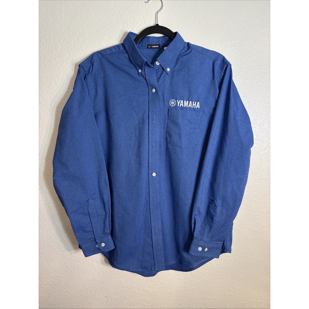 Yamaha Embroidered Chambray Shirt Women's Medium Button Down Long Sleeve Blue